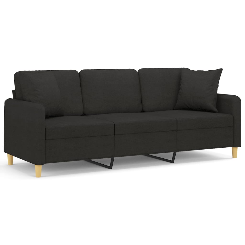 3-seater sofa with decorative cushions, black, 180 cm fabric