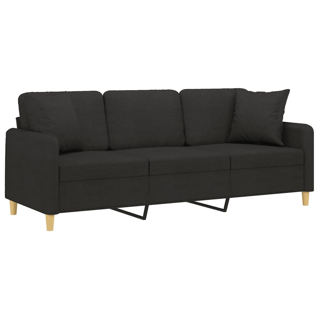 3-seater sofa with decorative cushions, black, 180 cm fabric