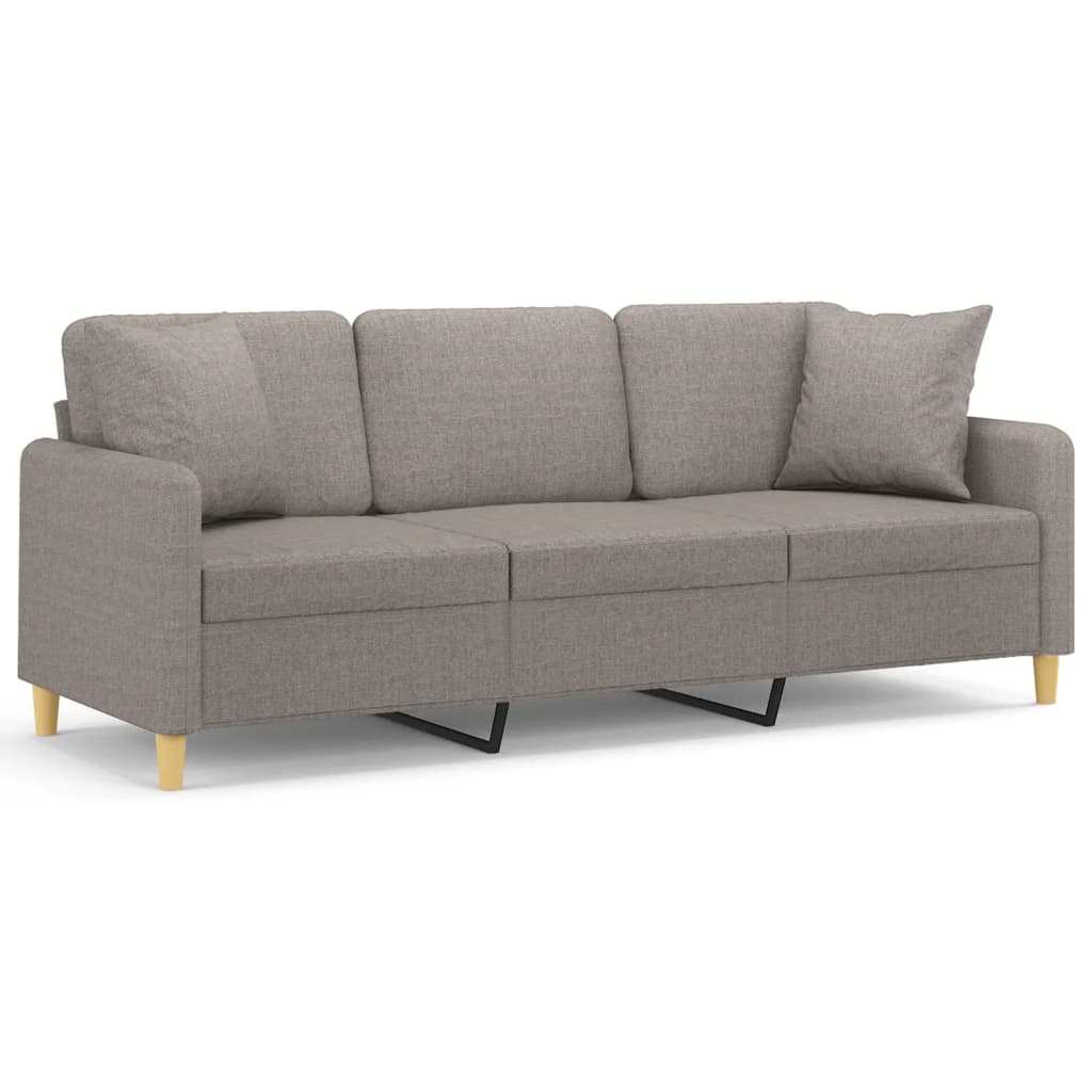 3-seater sofa with decorative cushions taupe 180 cm fabric