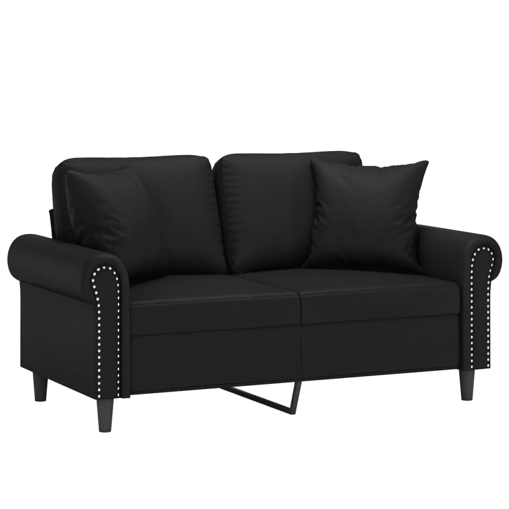 2-seater sofa with decorative cushions, black, 120 cm, faux leather