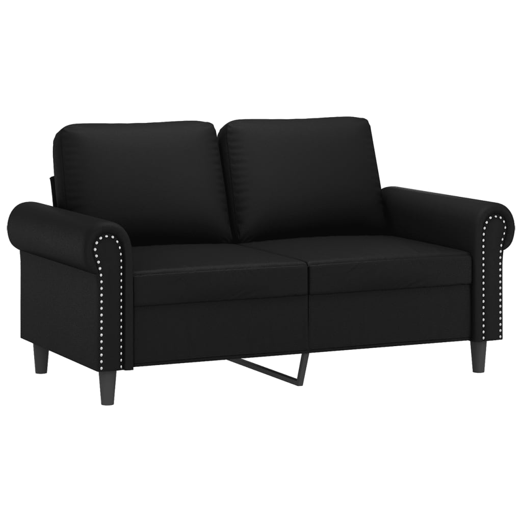 2-seater sofa with decorative cushions, black, 120 cm, faux leather