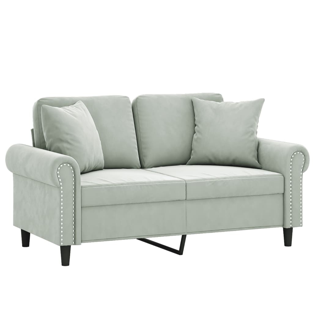 2-seater sofa with decorative cushions light grey 120 cm velvet
