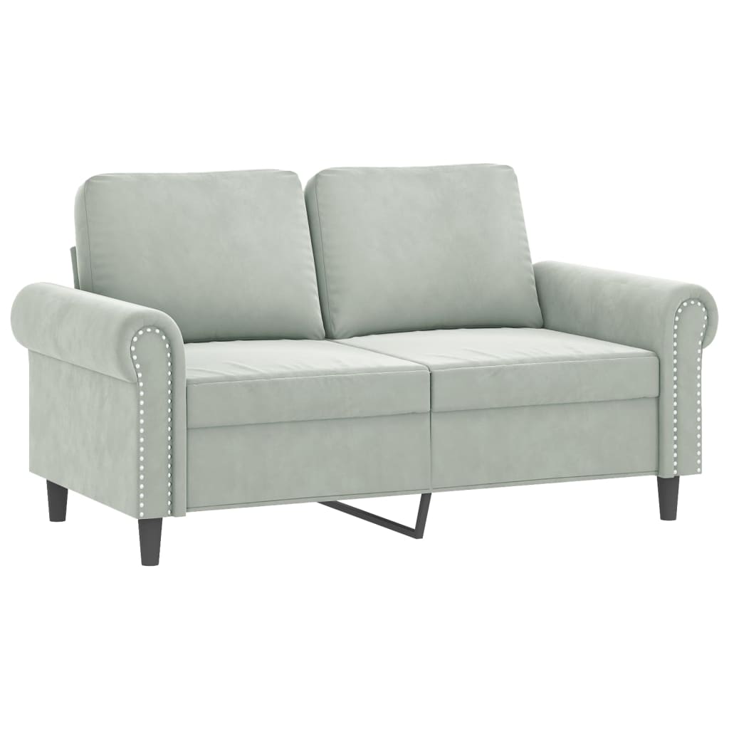 2-seater sofa with decorative cushions light grey 120 cm velvet