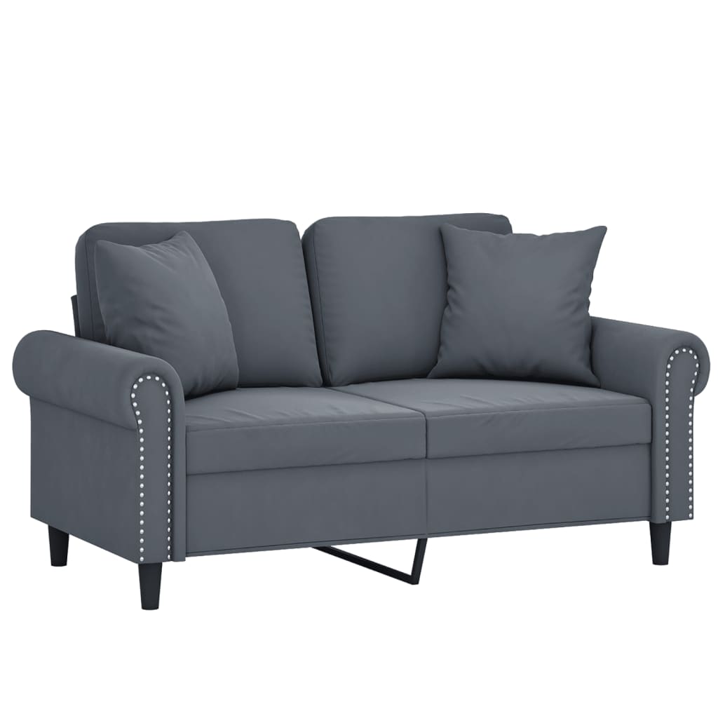 2-seater sofa with decorative cushions dark grey 120 cm velvet