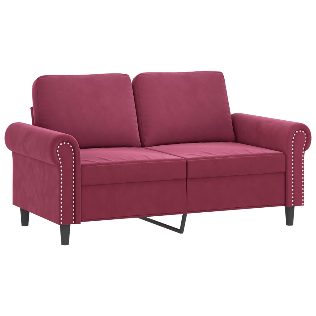 2-seater sofa with decorative cushions wine red 120 cm velvet