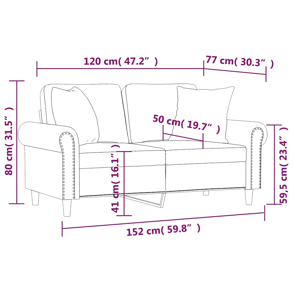 2-Sitzer-Sofa mit Zierkissen Schwarz 120 cm Samt