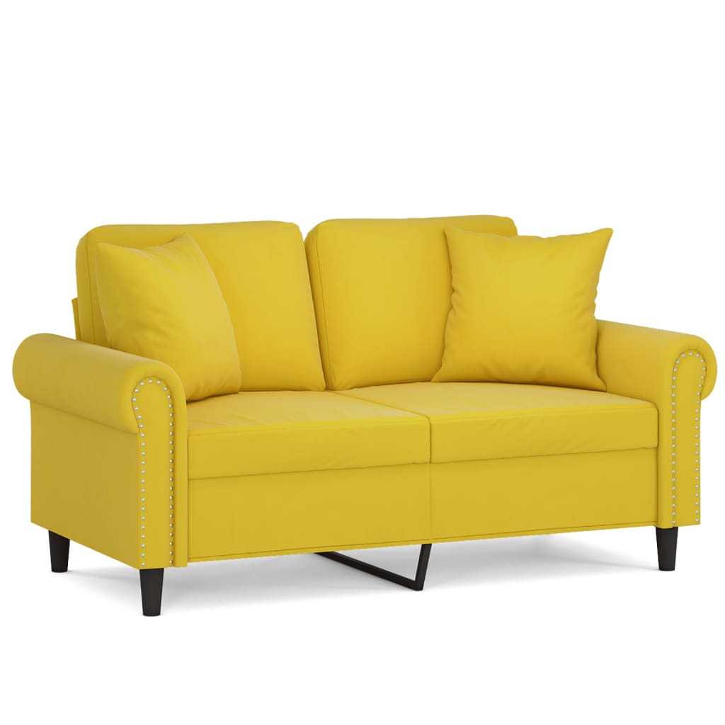 2-seater sofa with decorative cushions yellow 120 cm velvet