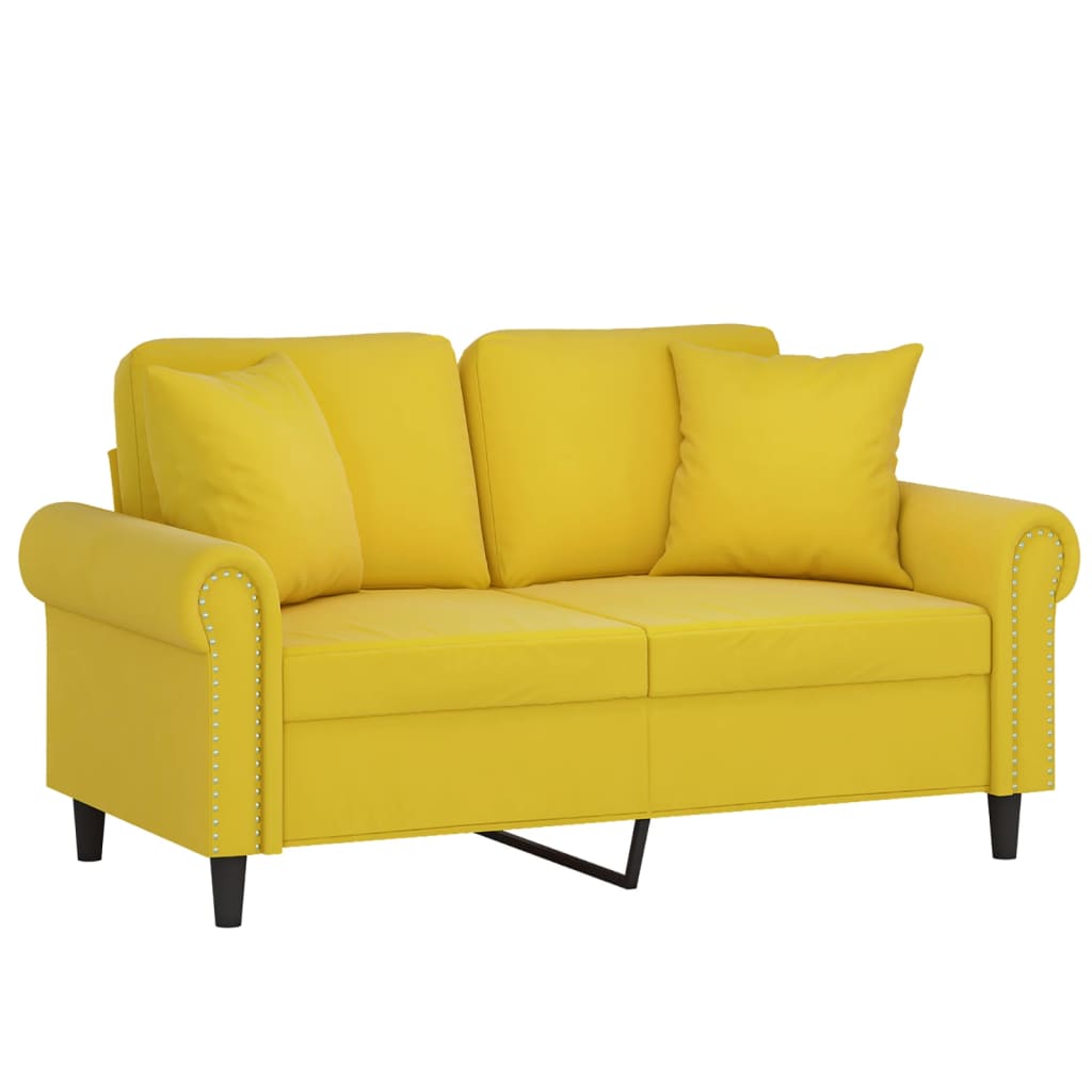 2-seater sofa with decorative cushions yellow 120 cm velvet