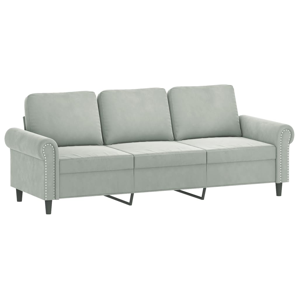 3-seater sofa with decorative cushions light grey 180 cm velvet