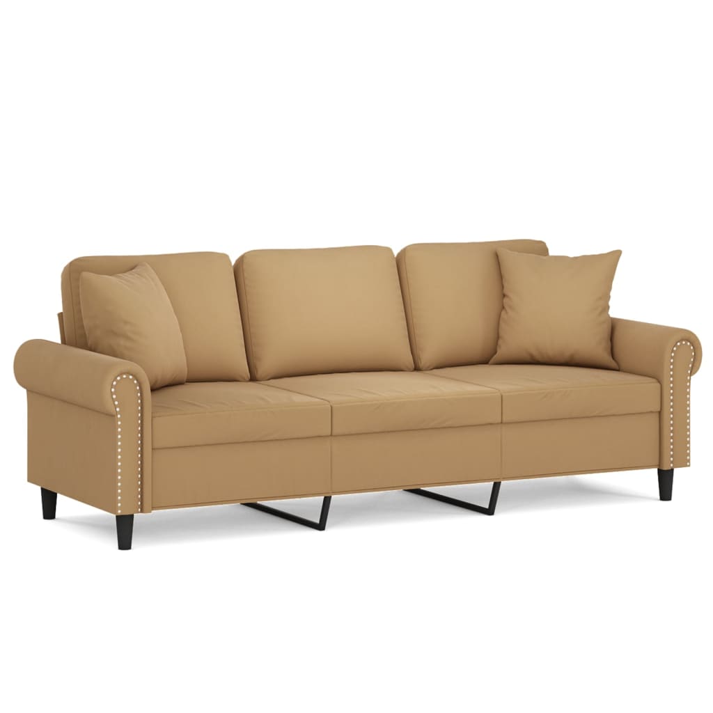3-seater sofa with decorative cushions brown 180 cm velvet