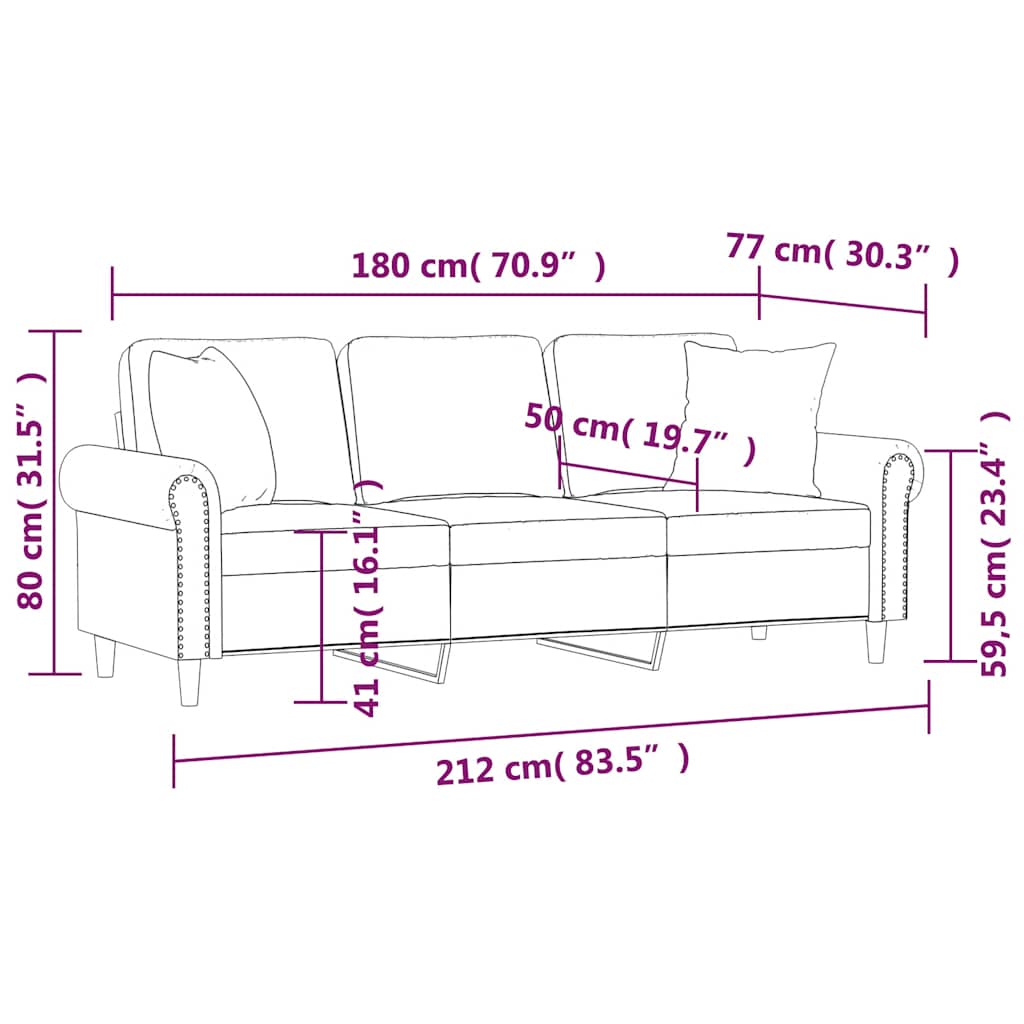 3-Sitzer-Sofa mit Zierkissen Blau 180 cm Samt