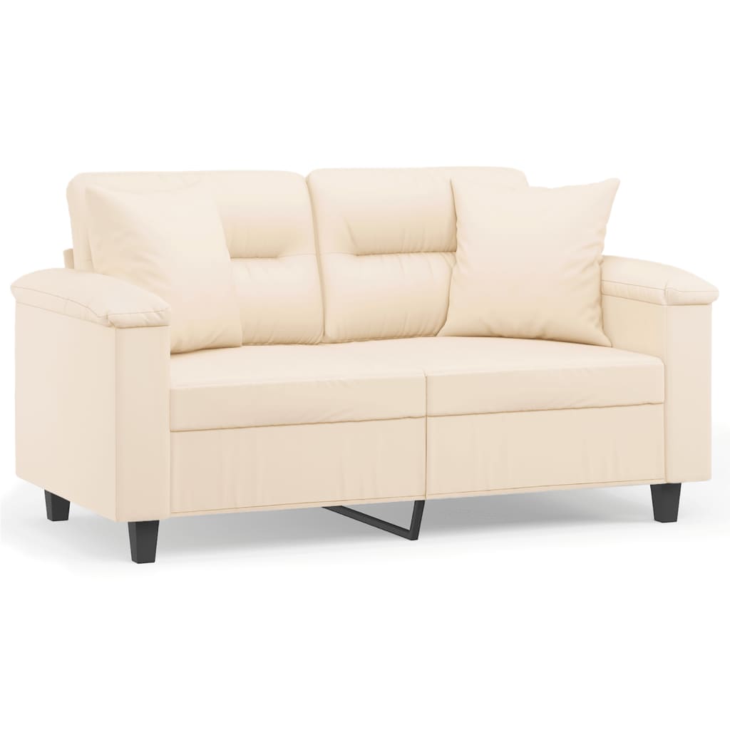 2-seater sofa with cushions beige 120 cm microfiber fabric