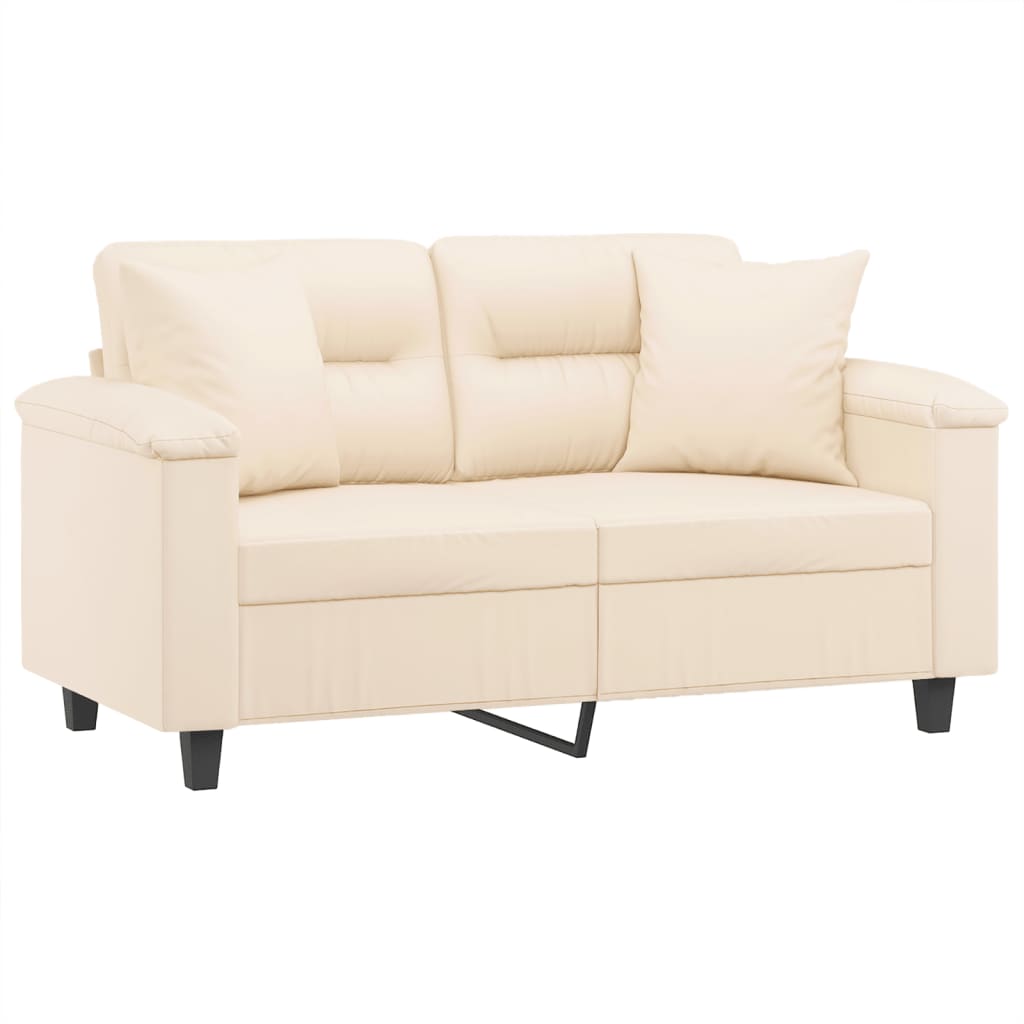 2-seater sofa with cushions beige 120 cm microfiber fabric