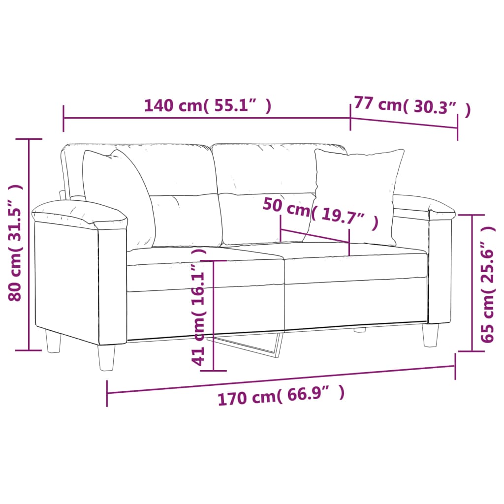 2-seater sofa with cushions dark grey 140 cm microfiber fabric