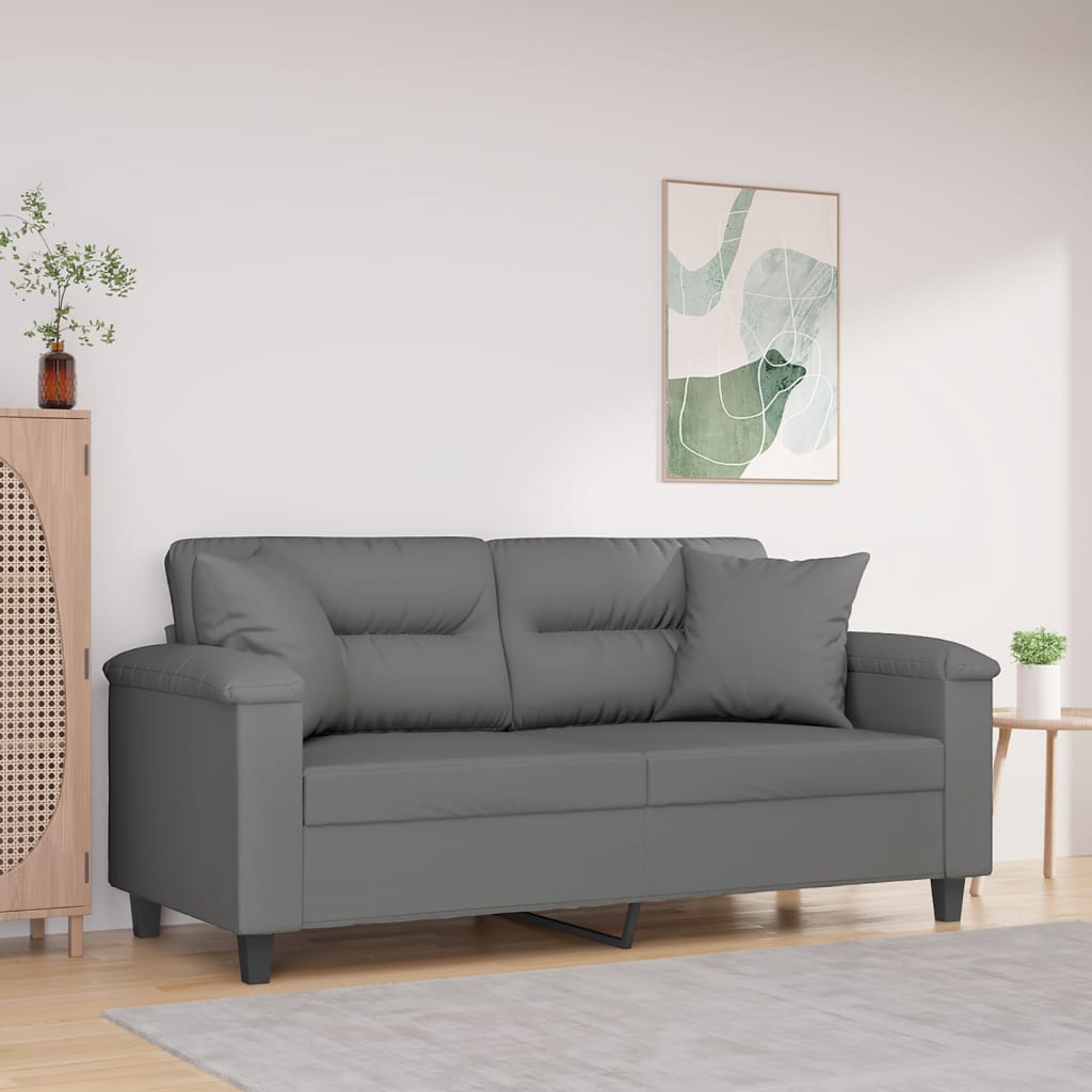 2-seater sofa with cushions dark grey 140 cm microfiber fabric