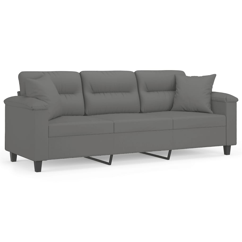 3-seater sofa with cushions dark grey 180 cm microfiber fabric