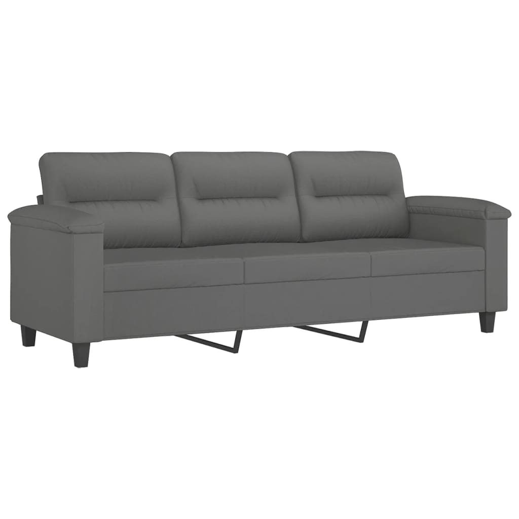 3-seater sofa with cushions dark grey 180 cm microfiber fabric