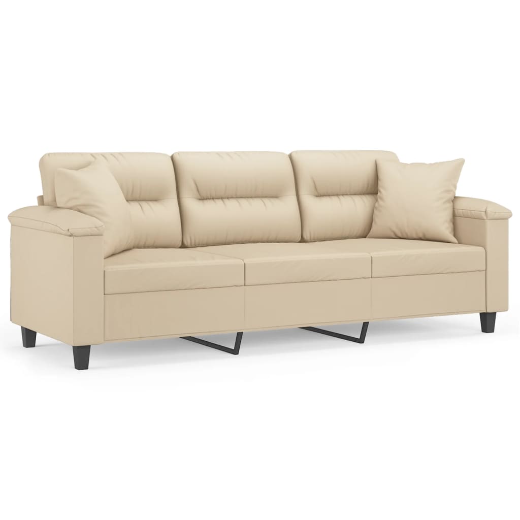 3-seater sofa with cushions cream 180 cm microfiber fabric