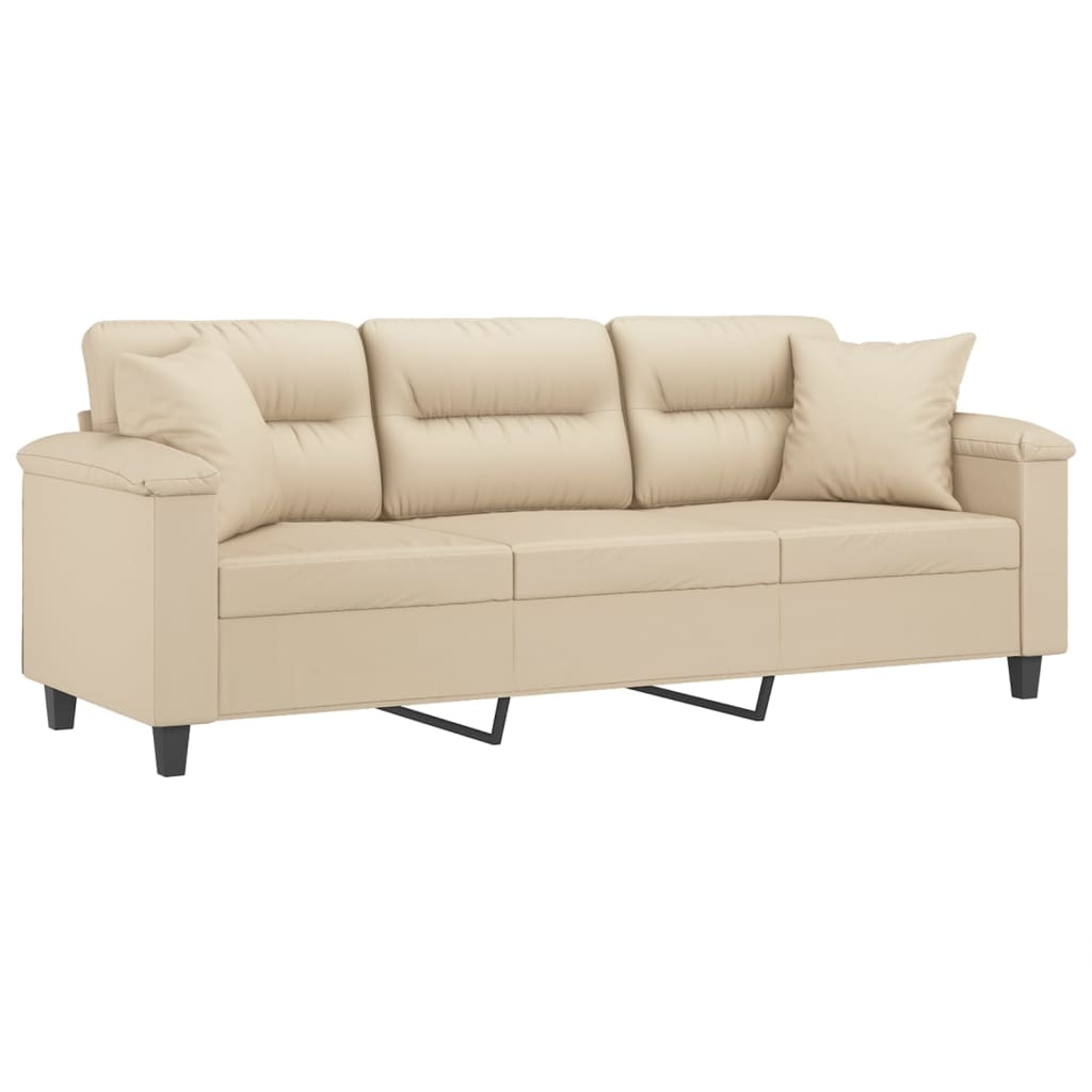 3-seater sofa with cushions cream 180 cm microfiber fabric