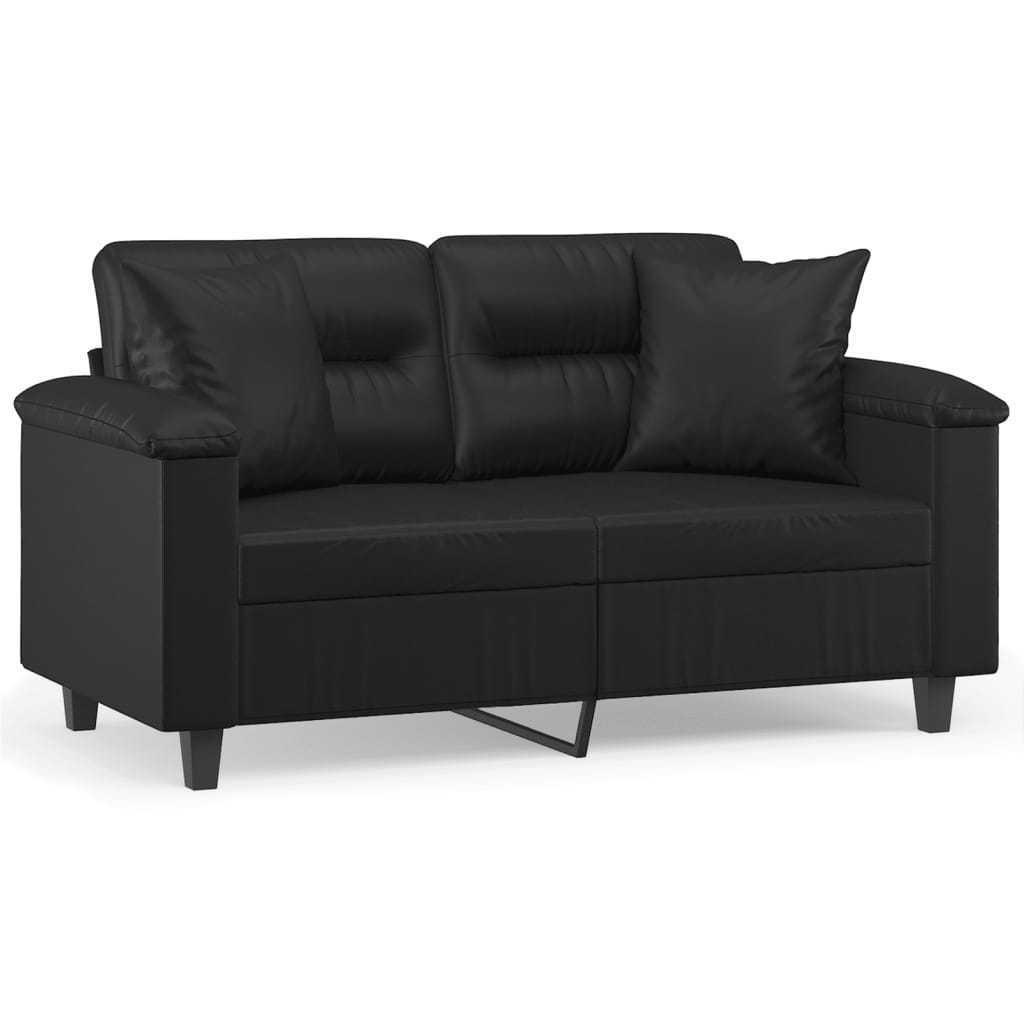 2-seater sofa with decorative cushions, black, 120 cm, faux leather