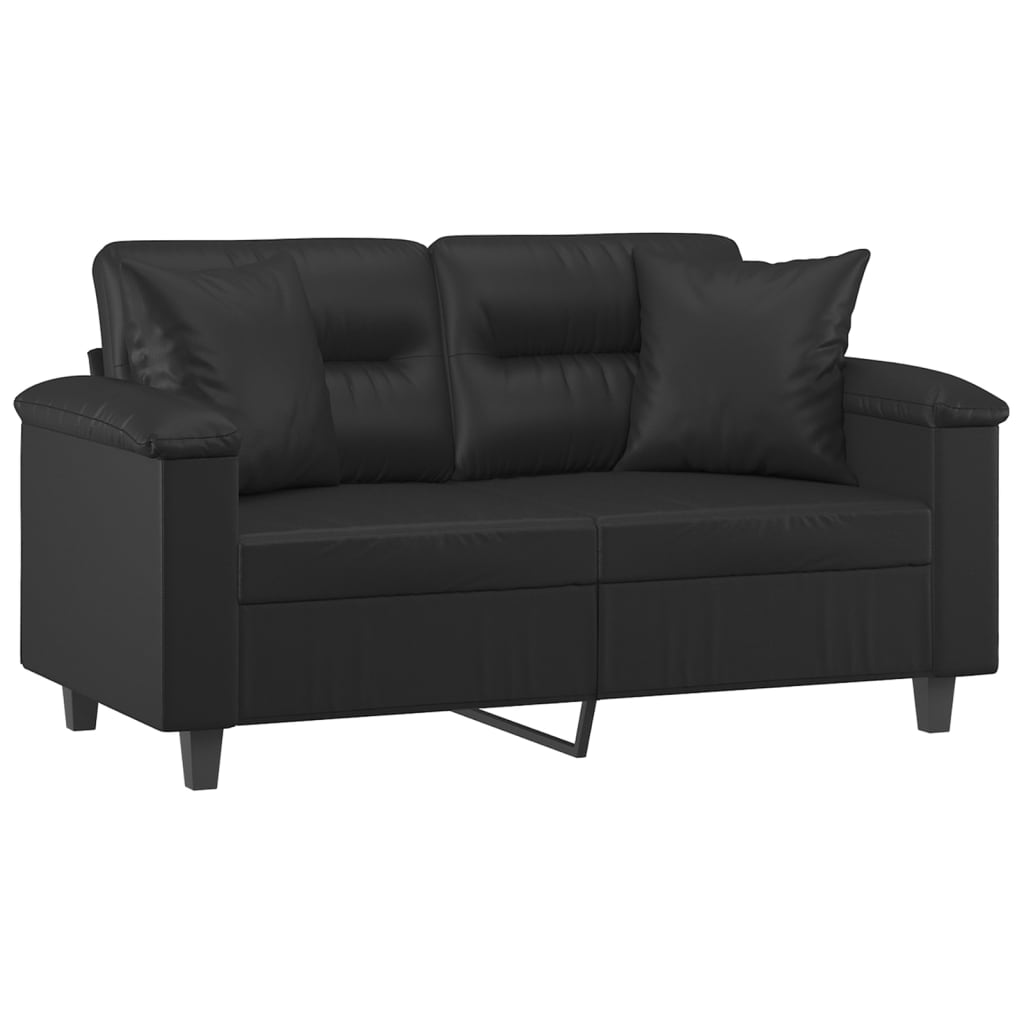 2-seater sofa with decorative cushions, black, 120 cm, faux leather