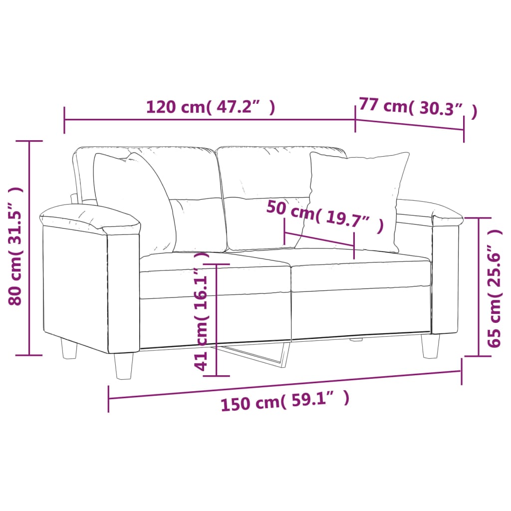 2-seater sofa with decorative cushions, black, 120 cm, faux leather