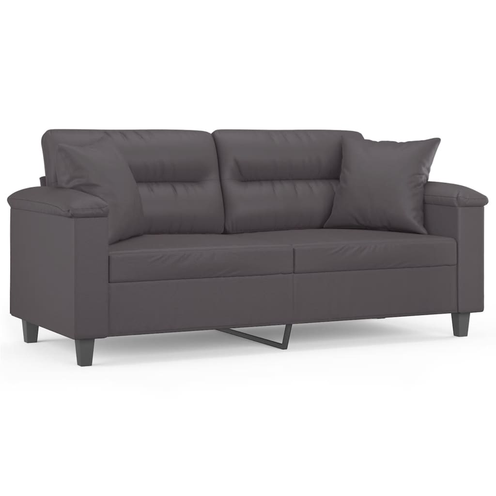 Canapé 2 places avec coussins décoratifs gris 140 cm simili cuir