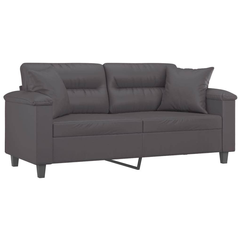 Canapé 2 places avec coussins décoratifs gris 140 cm simili cuir