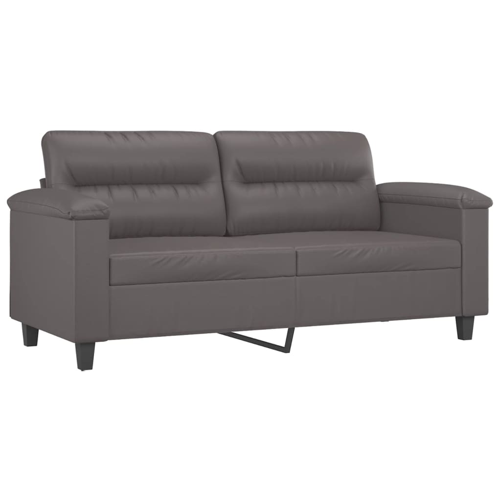 Canapé 2 places avec coussins décoratifs gris 140 cm simili cuir