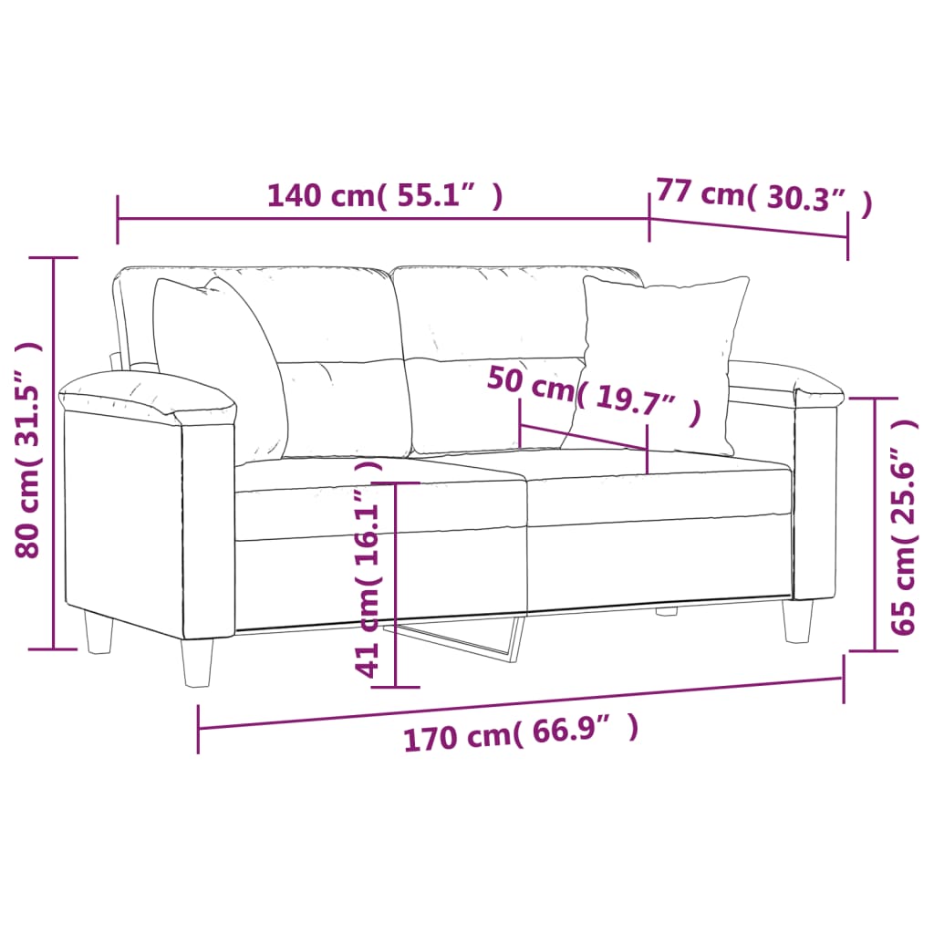 Canapé 2 places avec coussins décoratifs gris 140 cm simili cuir
