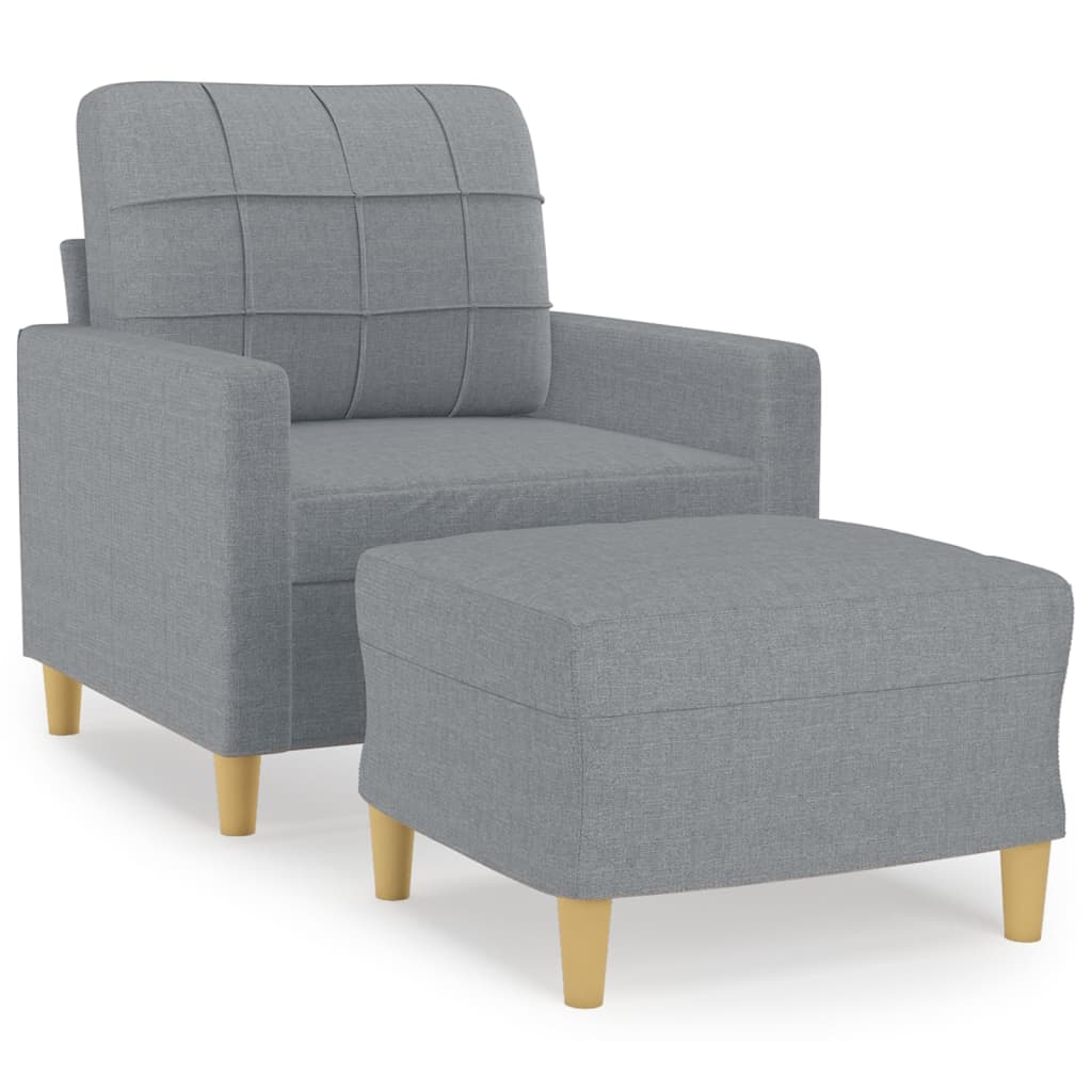 Fauteuil avec tabouret en tissu gris clair 60 cm