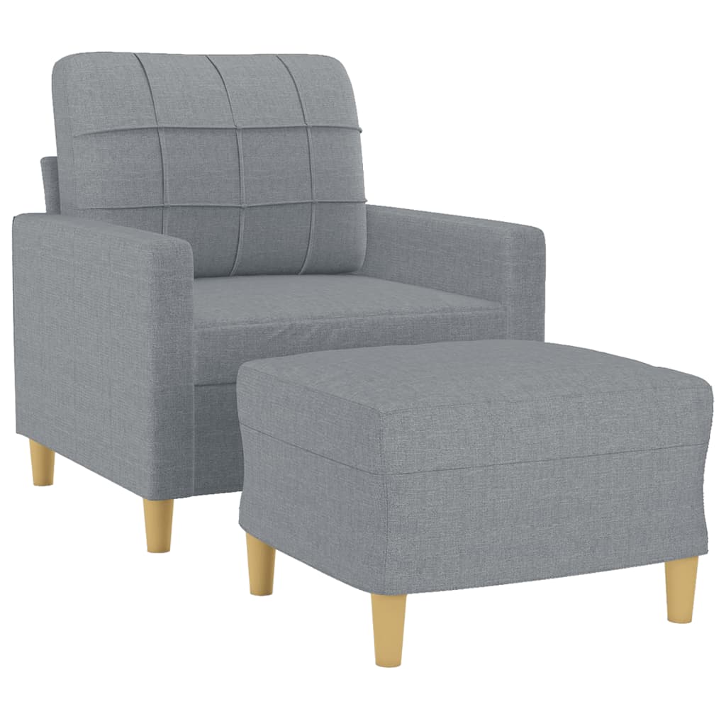 Fauteuil avec tabouret en tissu gris clair 60 cm