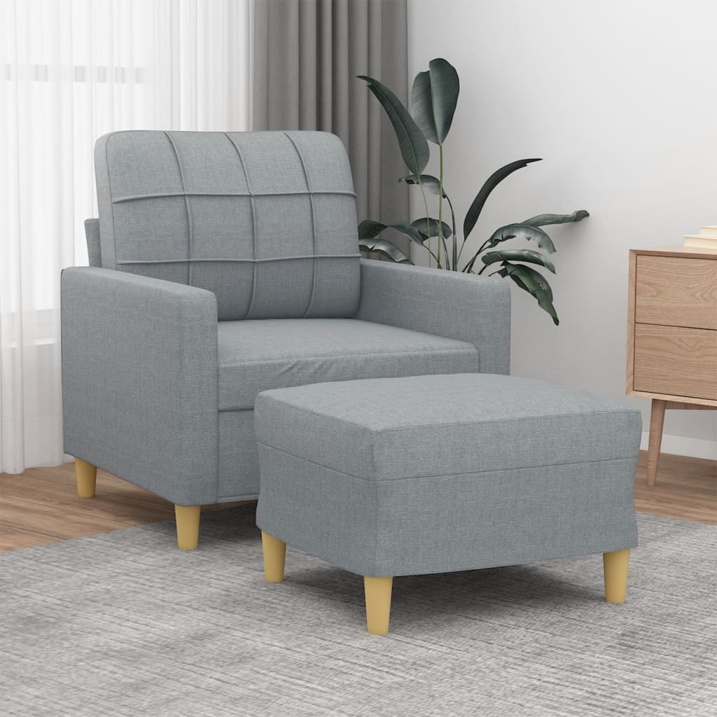 Fauteuil avec tabouret en tissu gris clair 60 cm
