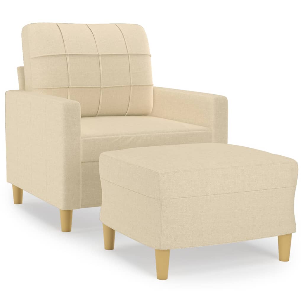 Fauteuil avec tabouret en tissu crème 60 cm