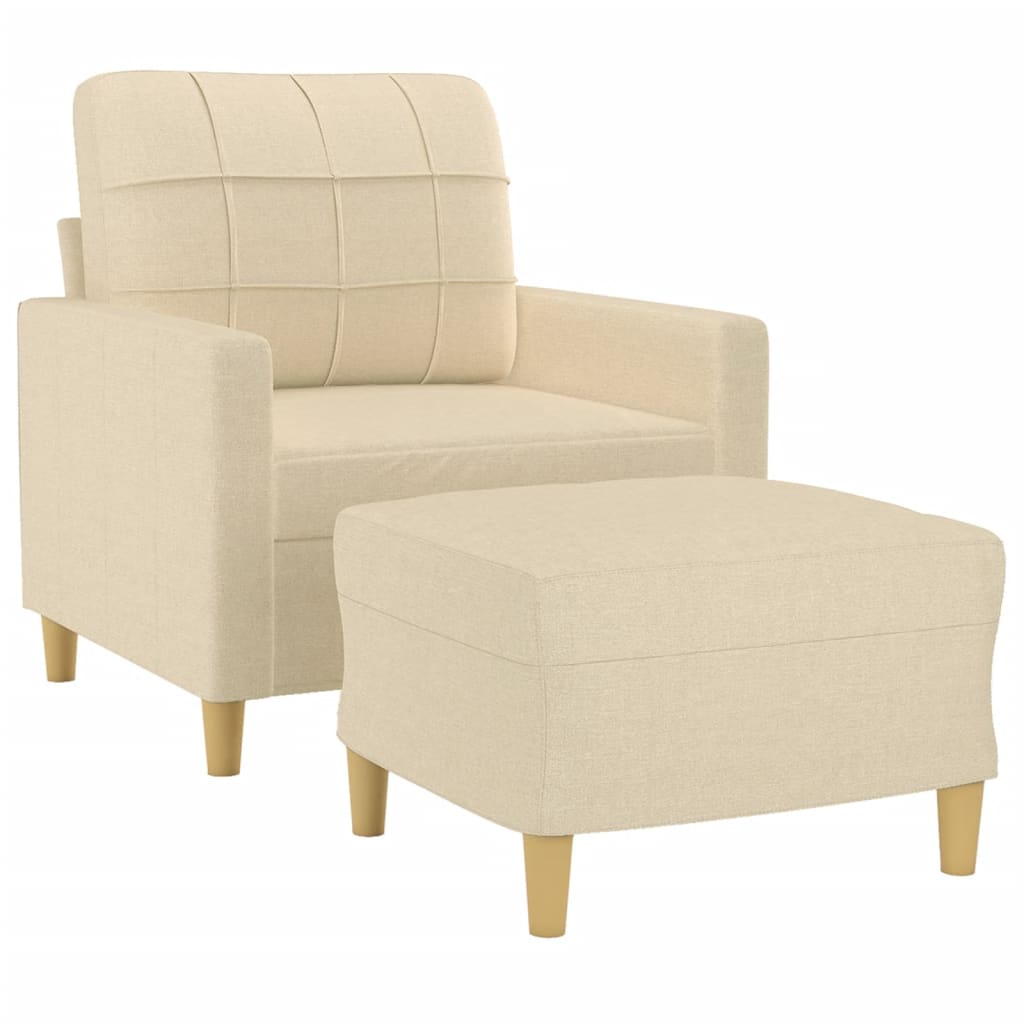Fauteuil avec tabouret en tissu crème 60 cm