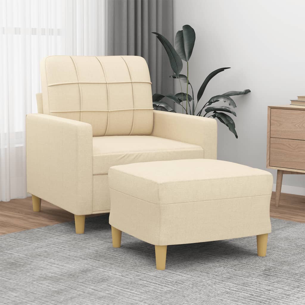 Fauteuil avec tabouret en tissu crème 60 cm