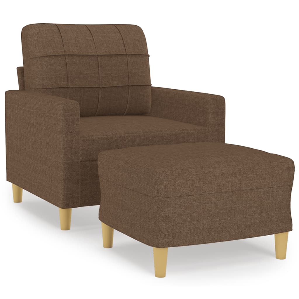 Fauteuil avec tabouret en tissu marron 60 cm