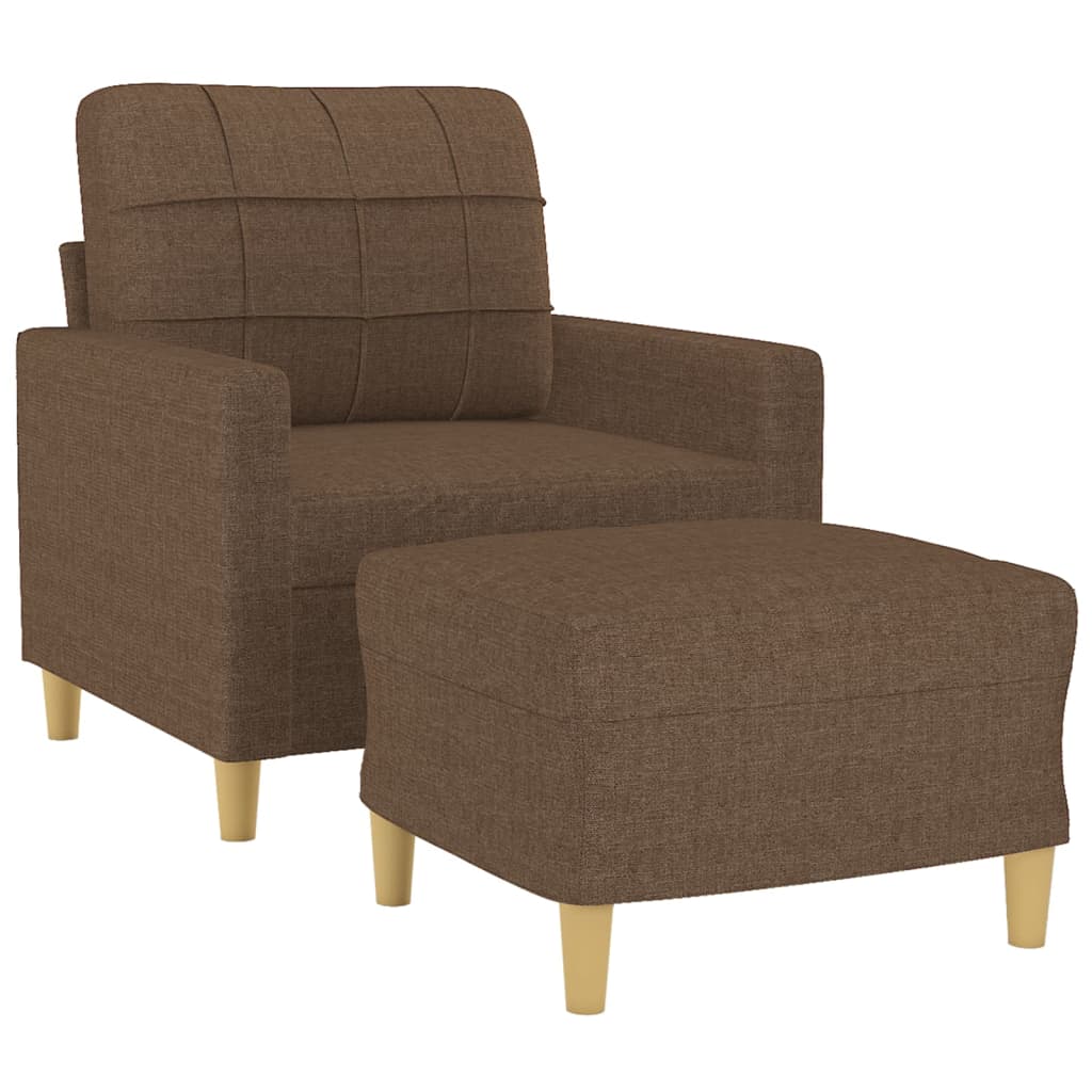 Fauteuil avec tabouret en tissu marron 60 cm