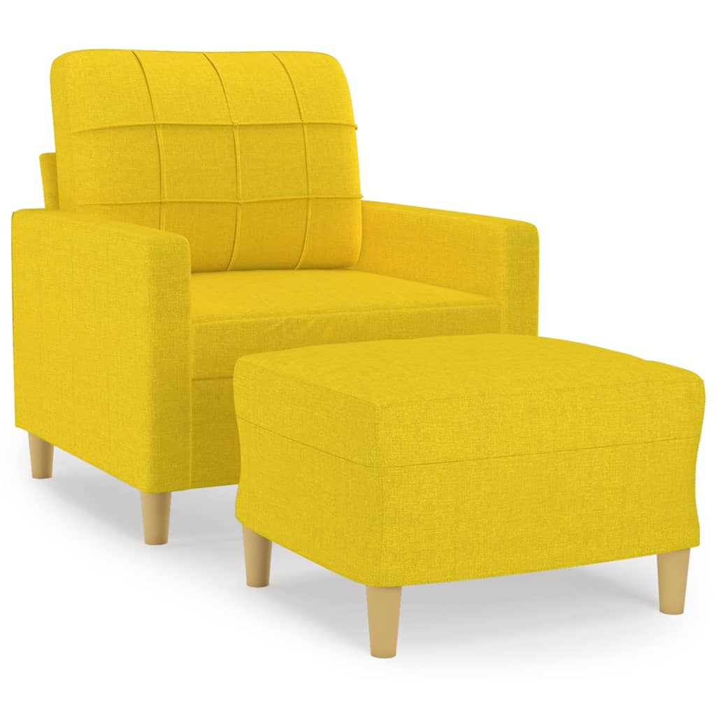 Fauteuil avec tabouret en tissu jaune clair 60 cm