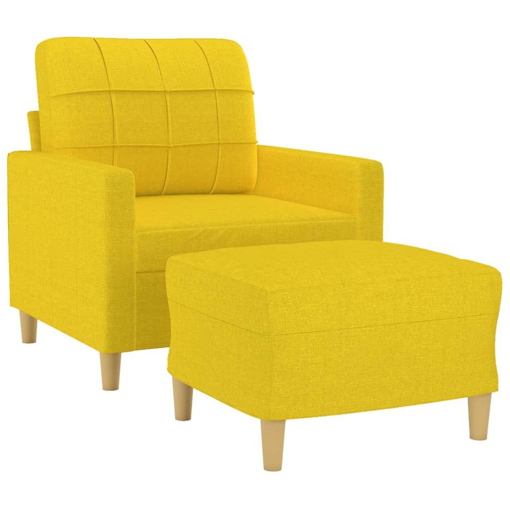 Fauteuil avec tabouret en tissu jaune clair 60 cm
