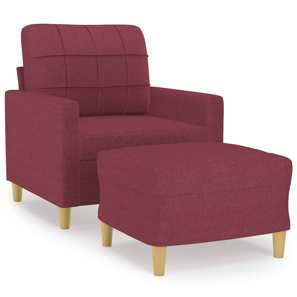 Fauteuil avec tabouret en tissu rouge vin 60 cm