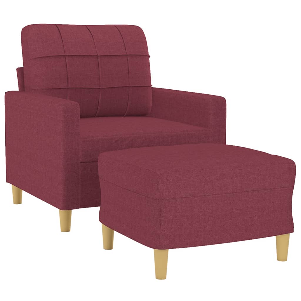 Fauteuil avec tabouret en tissu rouge vin 60 cm