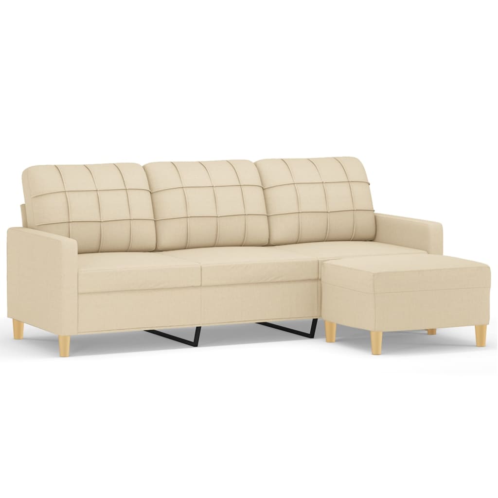 3-seater sofa with footstool cream 180 cm fabric