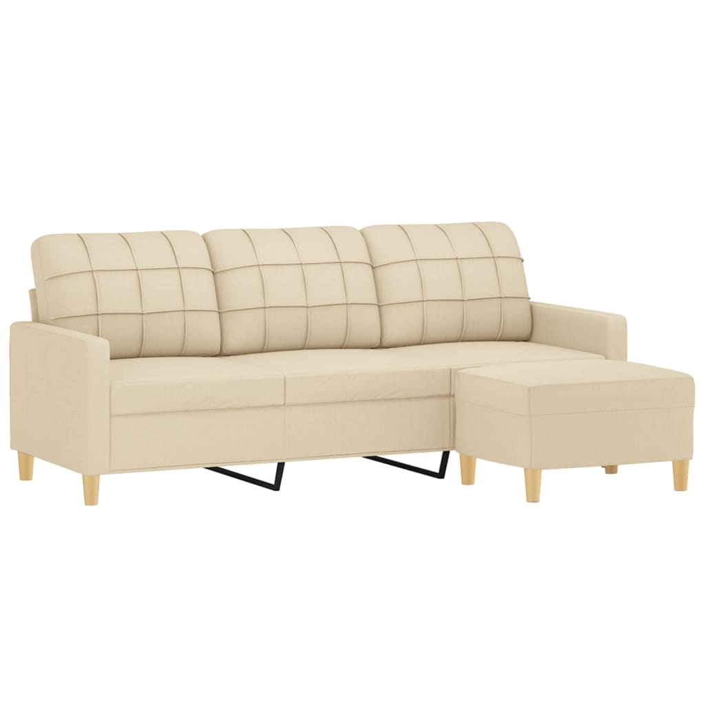 3-seater sofa with footstool cream 180 cm fabric