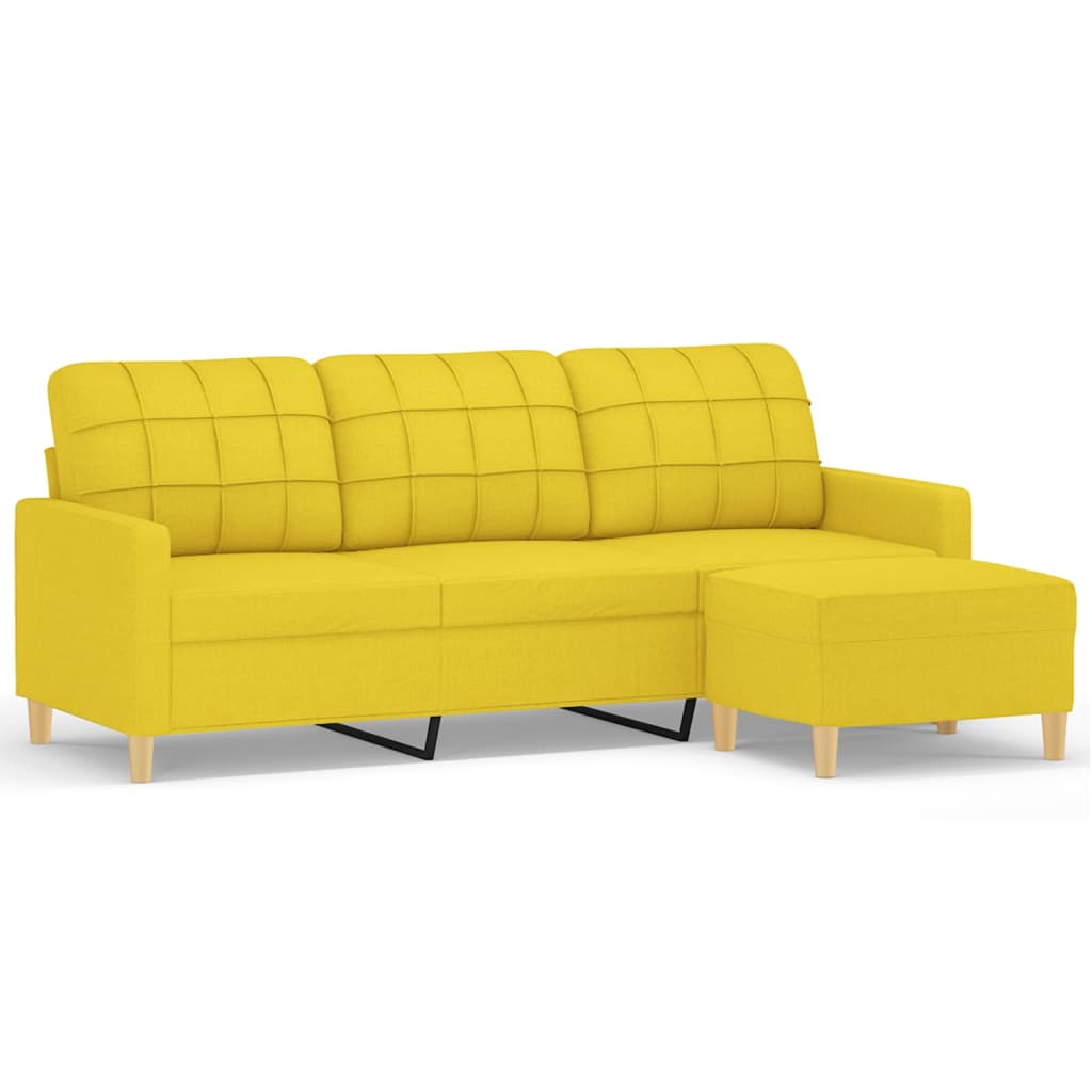 3-seater sofa with footstool light yellow 180 cm fabric