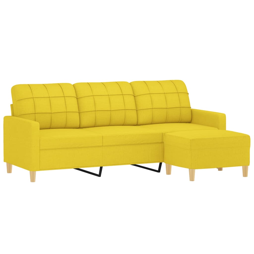 3-seater sofa with footstool light yellow 180 cm fabric