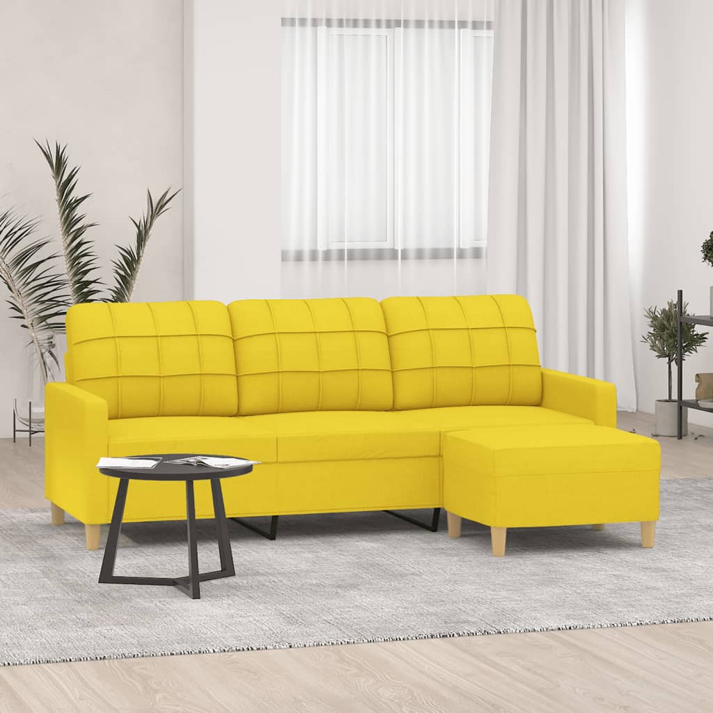 3-seater sofa with footstool light yellow 180 cm fabric