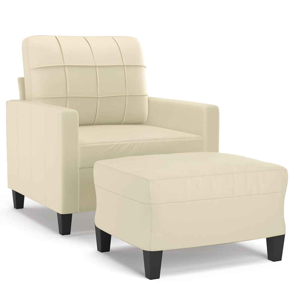 Fauteuil avec tabouret crème 60 cm simili cuir