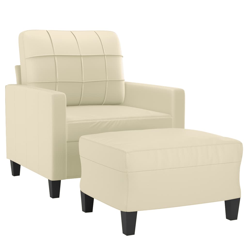 Fauteuil avec tabouret crème 60 cm simili cuir