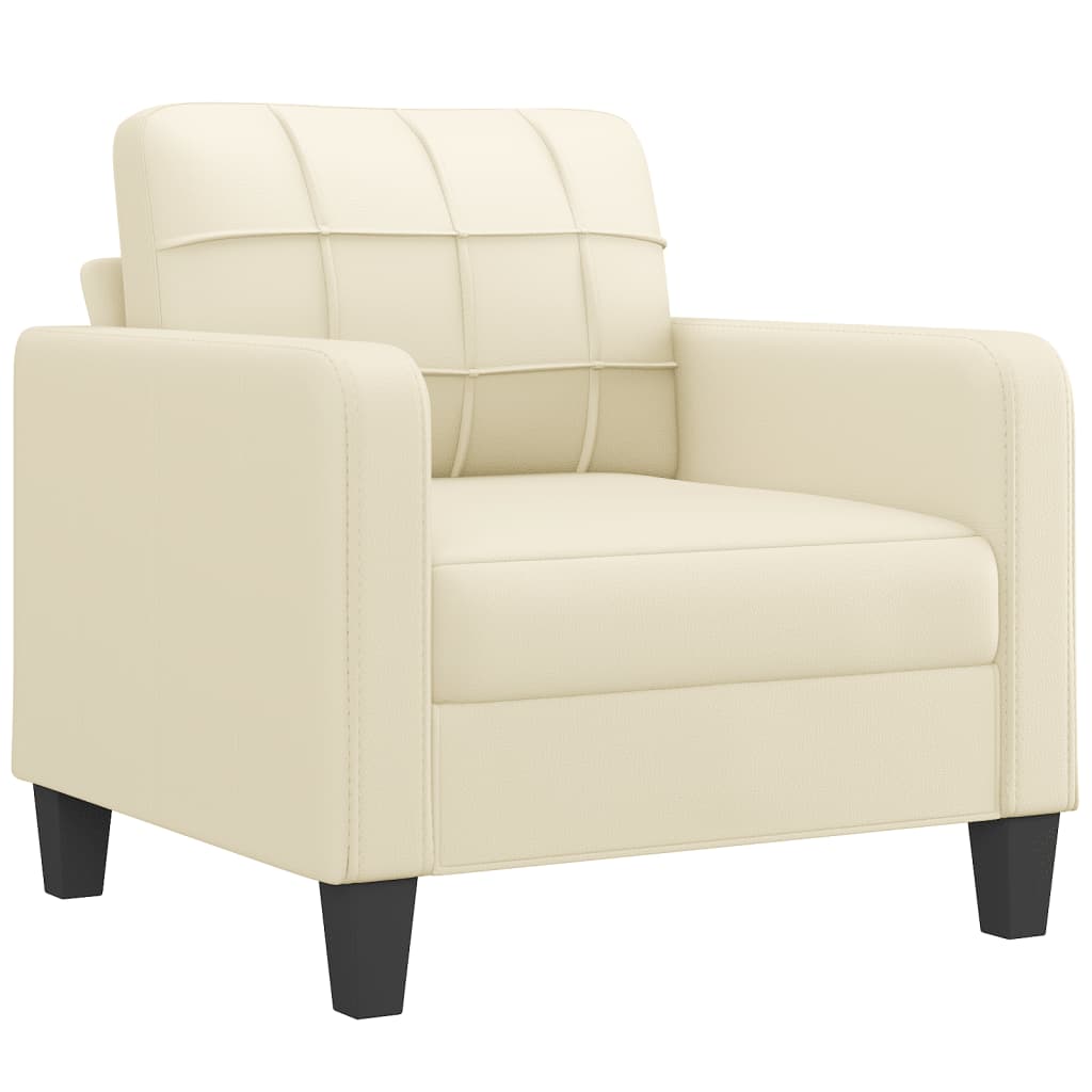 Fauteuil avec tabouret crème 60 cm simili cuir